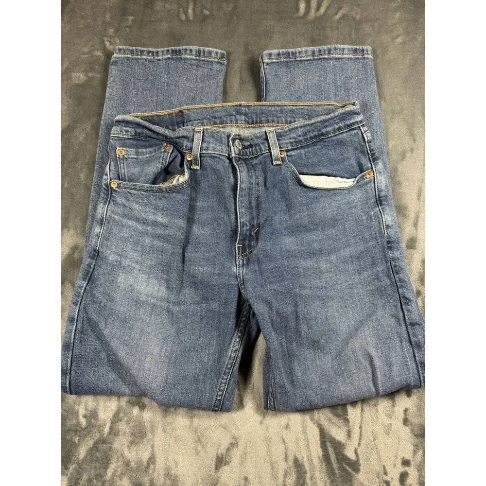 Levi's 505 Regular‎ Straight Fit Jeans Men's 32x30 Blue Medium Wash Distressed - Picture 3 of 10